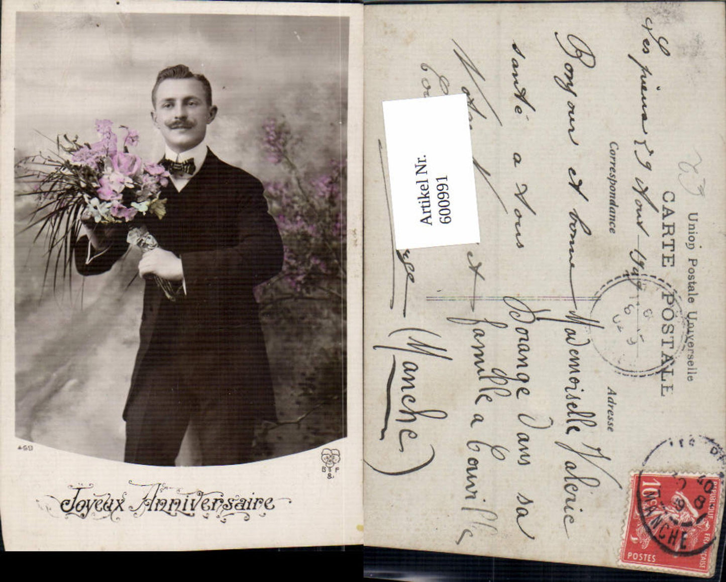 600991, Man in suit with flowers, Happy Birthday