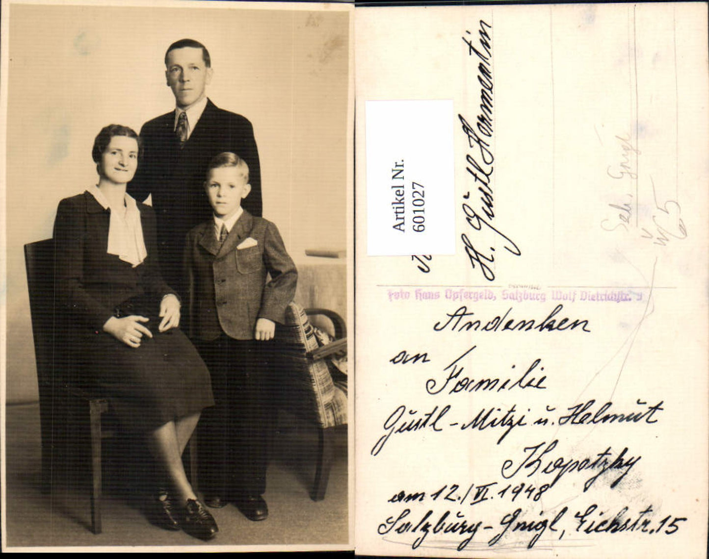 601027,Foto Ak Familie Portrait pub Salzburg Gnigl 1948 pub Hans Opfergeld