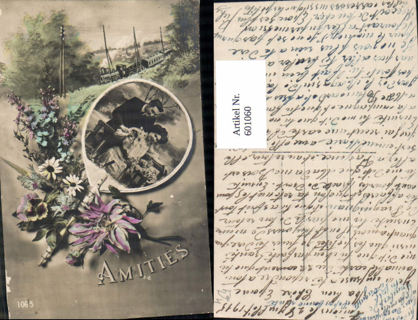 601060,Fotomontage Paar Liebe Amities Eisenbahn Zug Blumen