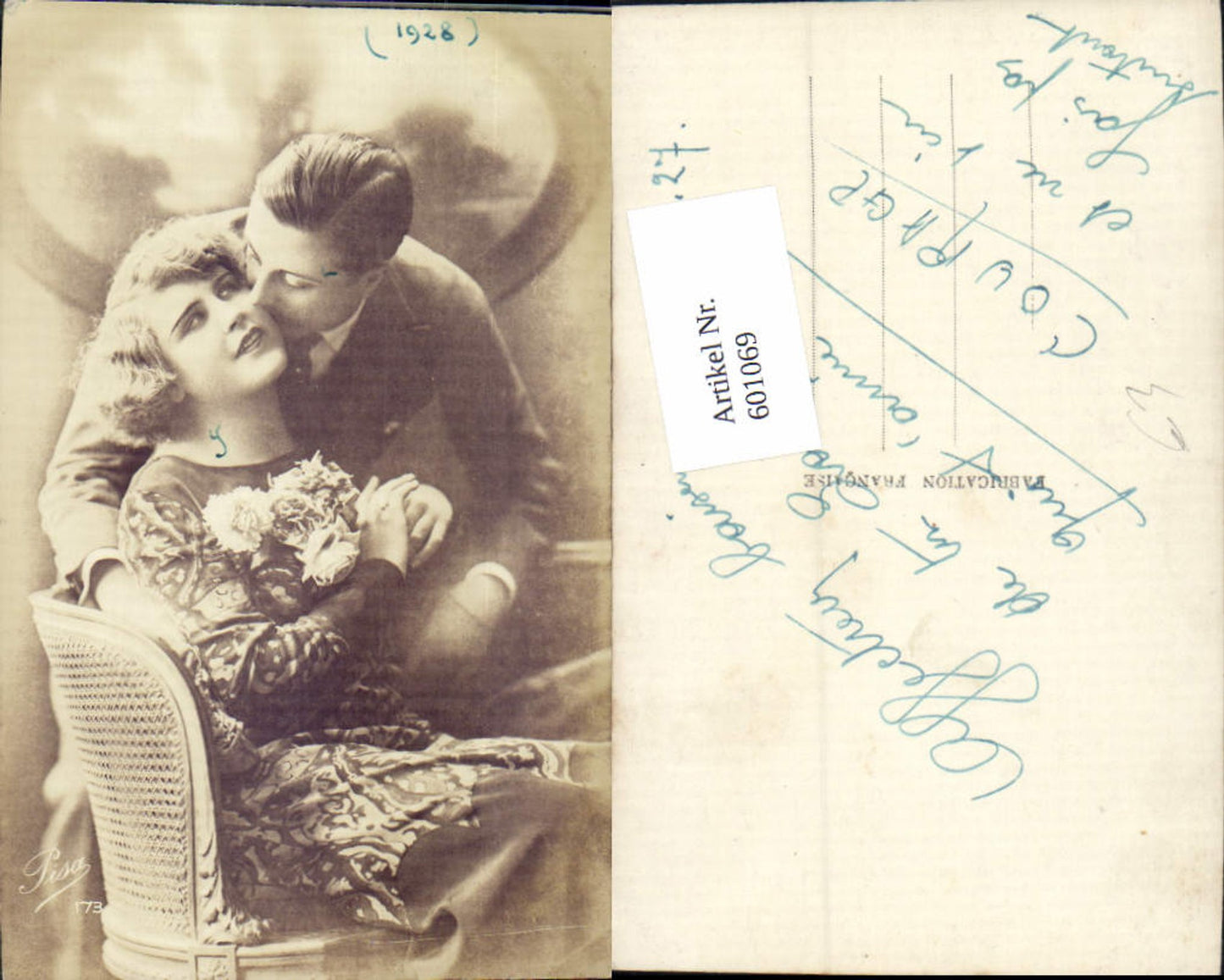 601069,Foto Ak Paar Liebe Kuss a. Wange