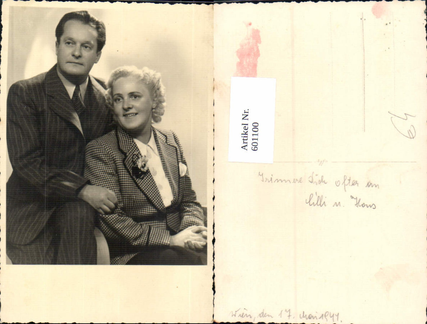 601100,Foto Ak Paar Liebe Lilli u. Hans Wien 1944