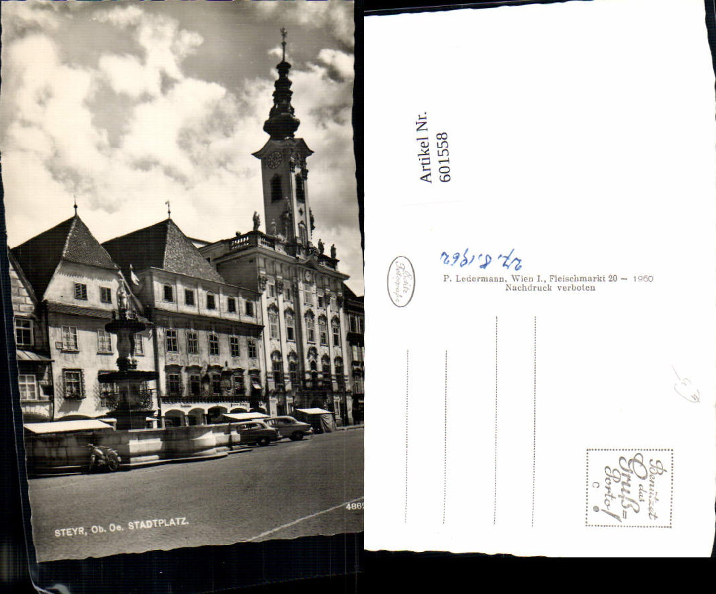 601558,Foto Ak Steyr Stadtplatz Brunnen