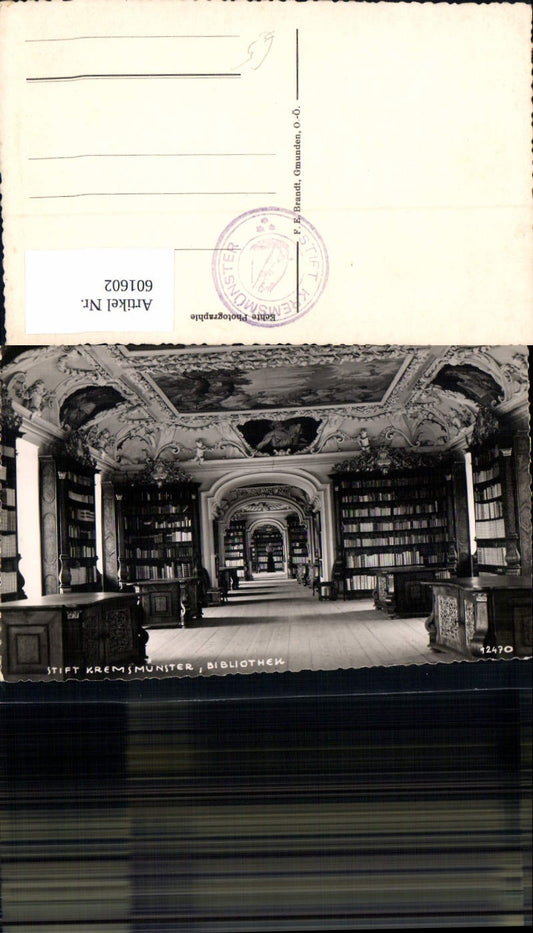 601602,Foto Ak Stift Kremsmünster Bibliothek