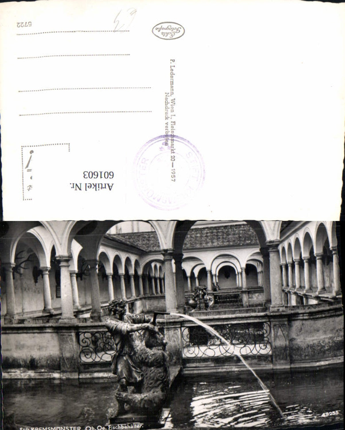601603,Foto Ak Stift Kremsmünster Fischbehälter Brunnen