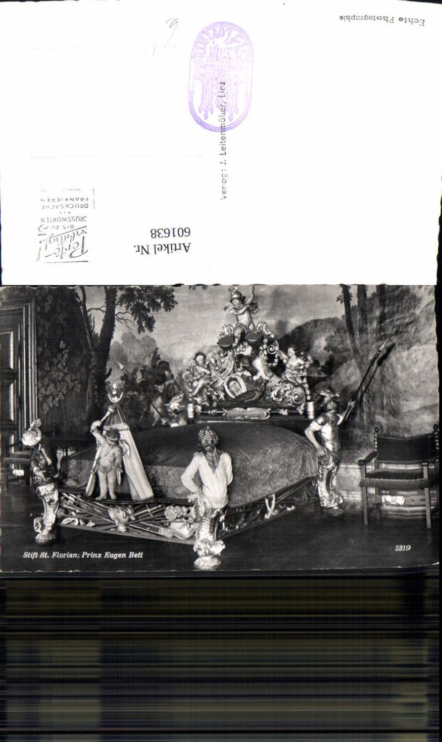 601638,Foto Ak Stift St Florian Prinz-Eugen-Bett Interieur