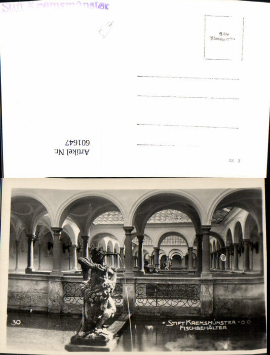 601647,Foto Ak Stift Kremsmünster Fischbehälter Brunnen