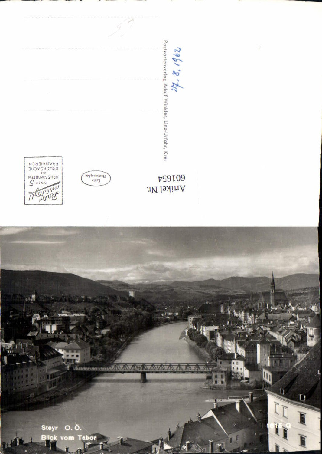 601654,Foto Ak Steyr Blick v. Tabor Brücke