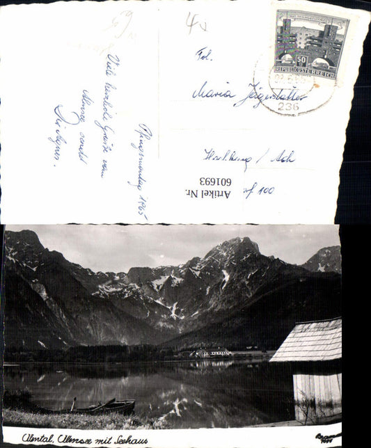 601693,Foto Ak Almtal Almsee m. Seehaus Grünau i. Almtal Boot Ruderboot