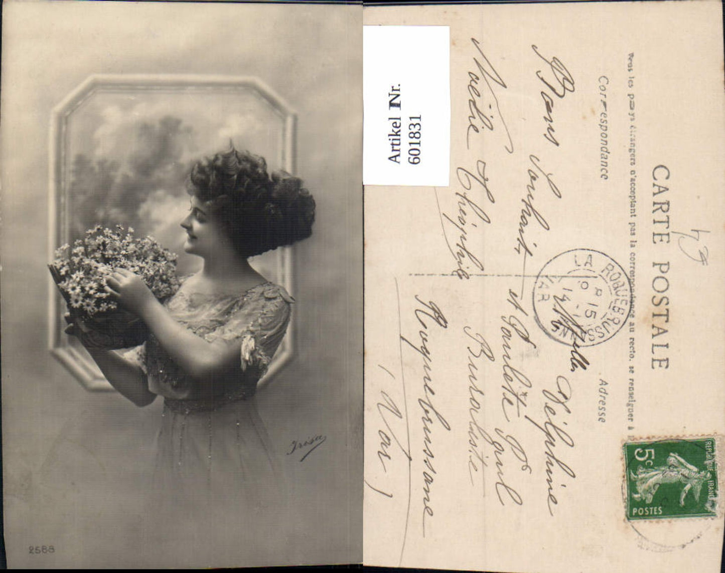 601831,Frau Korb m. Blumen Margeriten