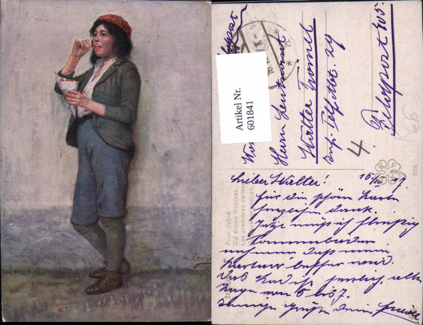 601841,Künstler Ak Jos. Zenisek Die ersten Kirchen Frau als Mann gekleidet Frau