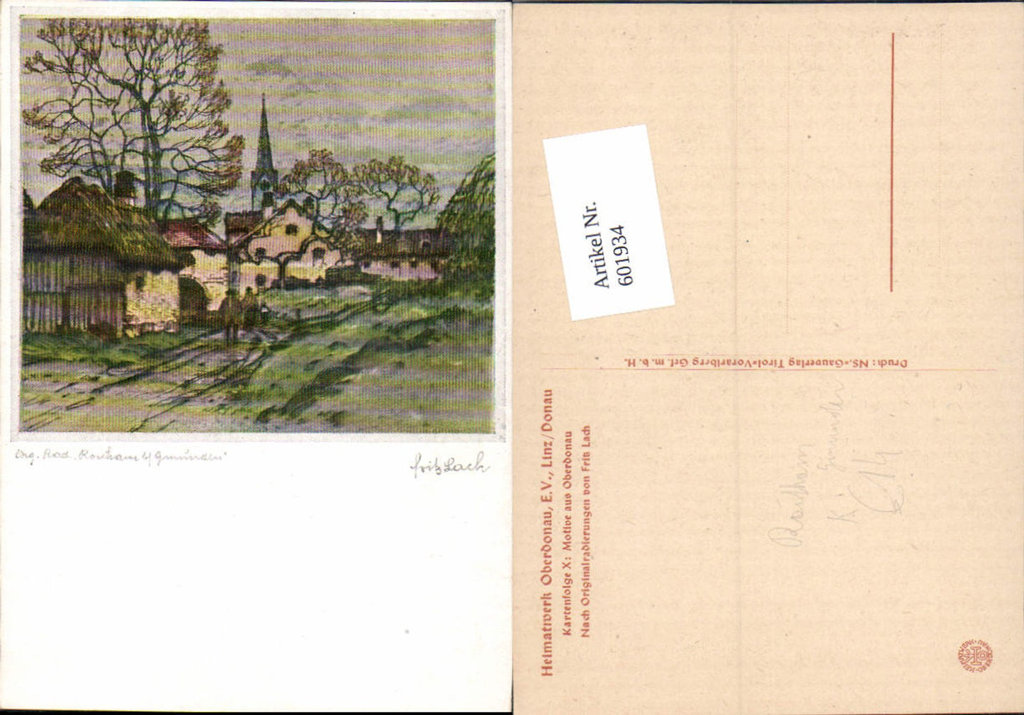 601934,tolle Künstler AK Fritz Lach Roitham bei Gmunden am Traunsee Radierung