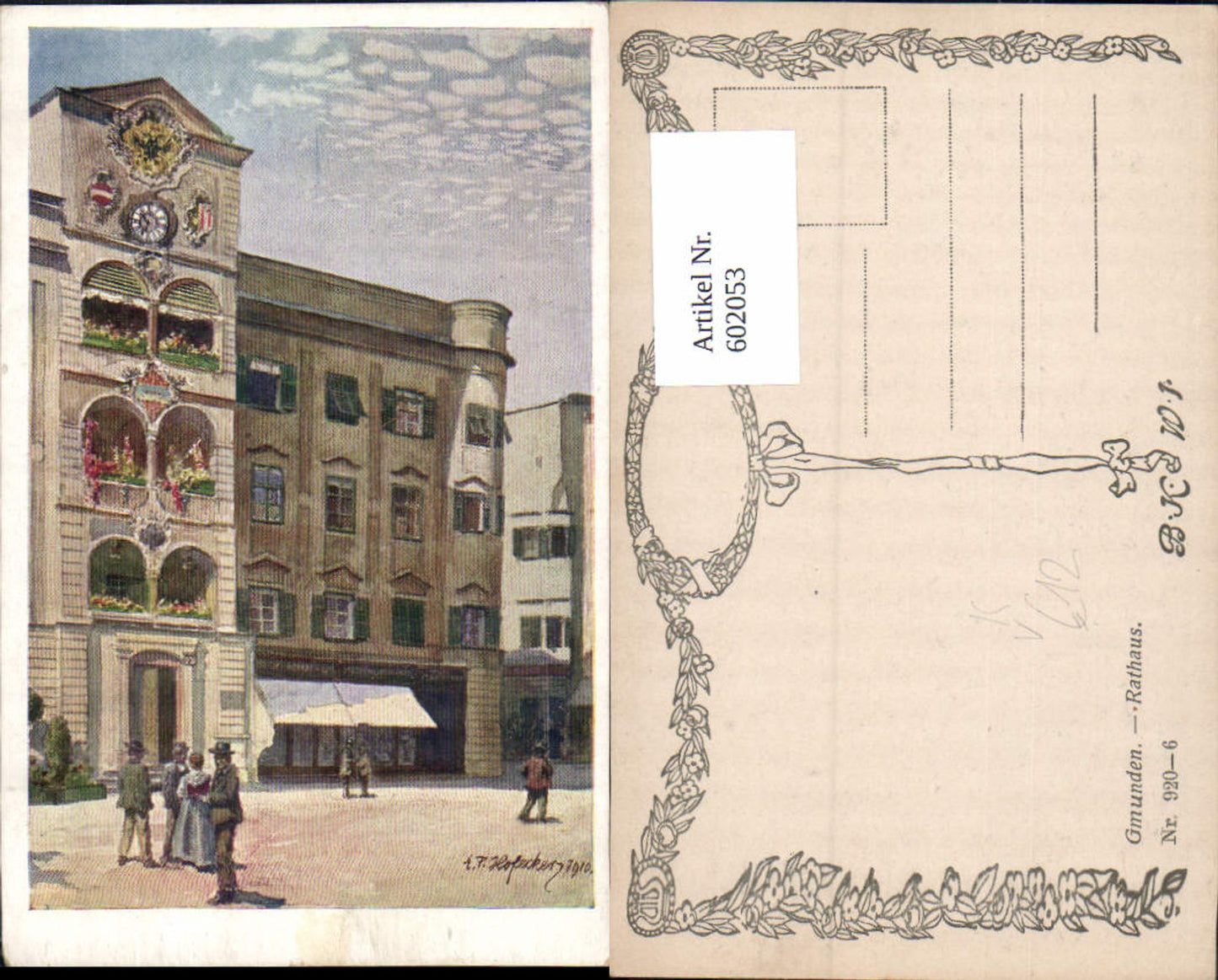 602053,tolle Künstler AK E.F. Hofecker Gmunden am Traunsee Rathaus B.K.W.I. 920-6