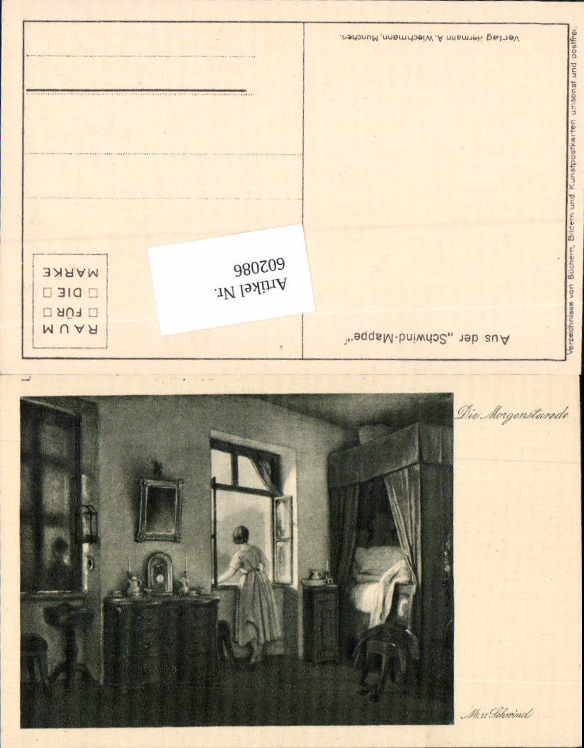 602086,Künstler AK M. v. Schwind Morgenstunde Frau am Fenster