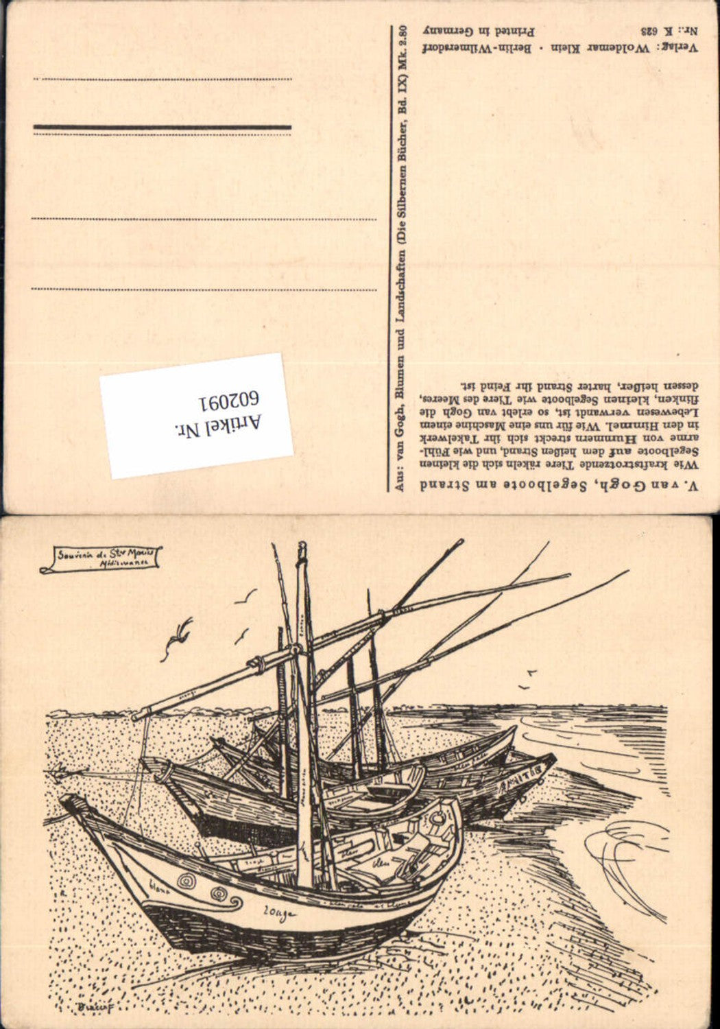 602091,Künstler AK Vincent van Gogh Segelboote am Strand pub Woldemar Klein K 623