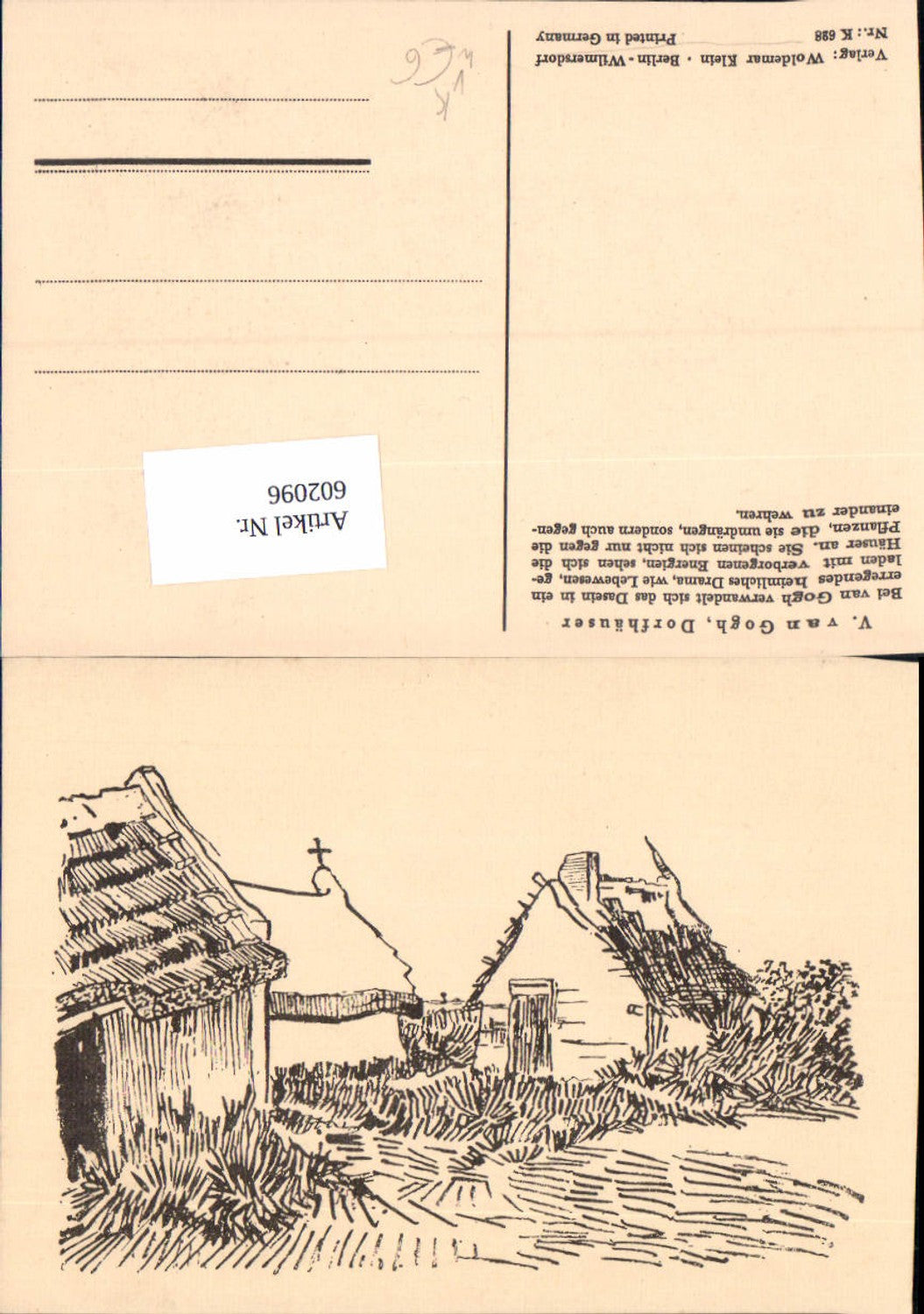602096,Künstler AK Vincent van Gogh Dorfhäuser pub Woldemar Klein K 628