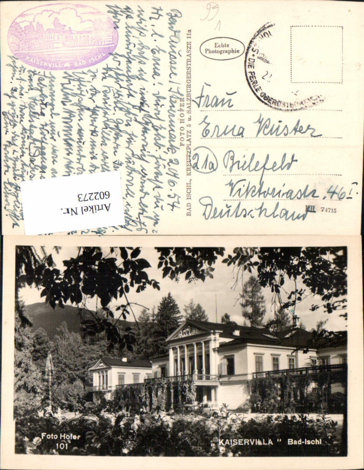 602273,Foto Ak Bad Ischl Kaiservilla pub Foto Hofer 101