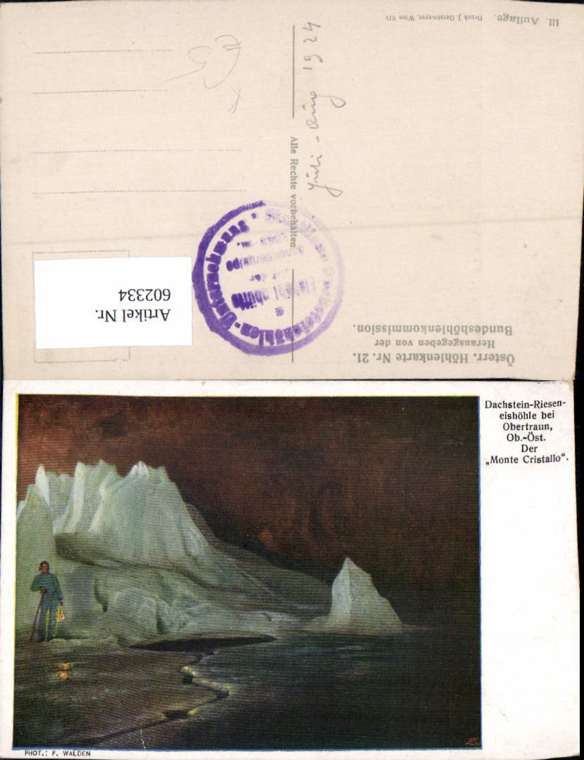 602334,Künstler Ak F. Walden Obertraun Dachstein-Rieseneishöhle Monte-Cristallo Höhle