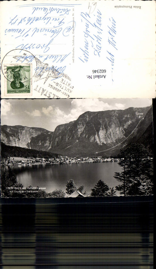 602346,Foto Ak Obertraun a. Hallstättersee m. Dachstein-Seilbahn Seilbahn