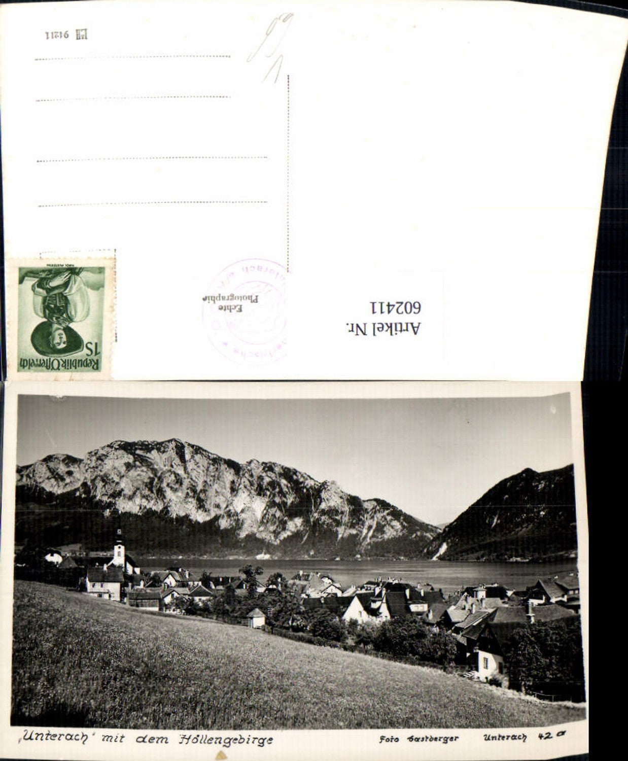 602411,Foto Ak Unterach Attersee m. Höllengebirge pub Gastberger 42a