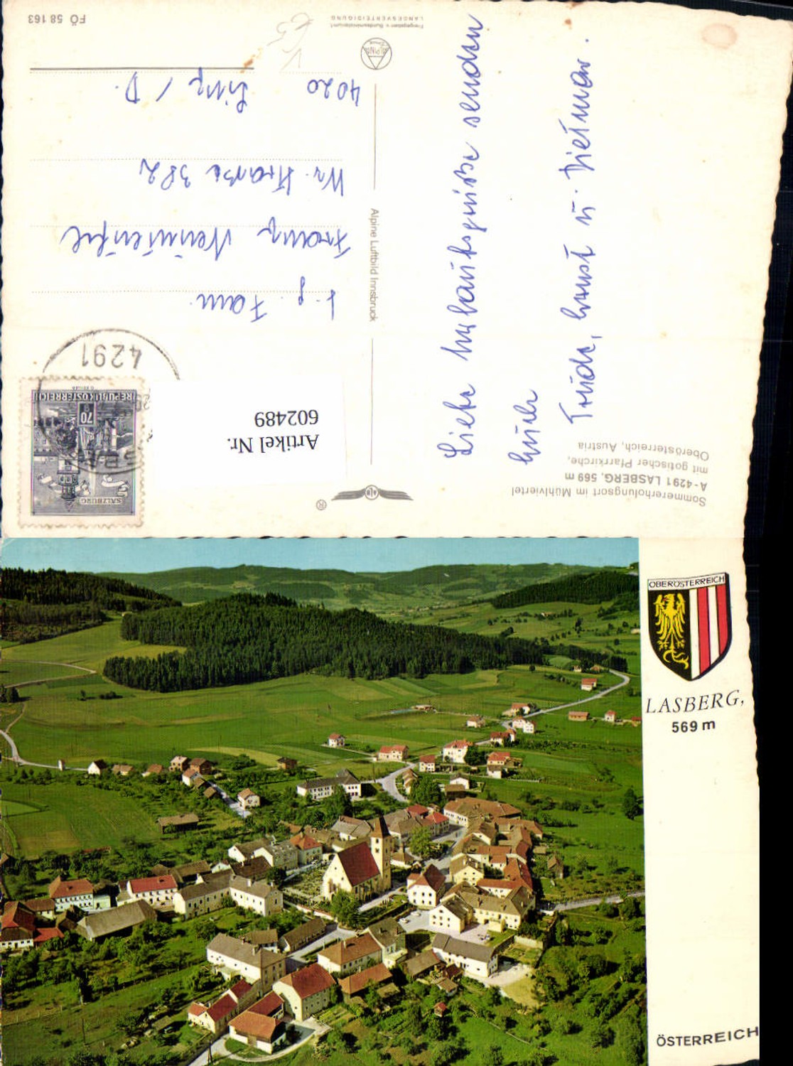 602489,Luftbild Lasberg m. Pfarrkirche pub Alpine Luftbild FÖ 58163
