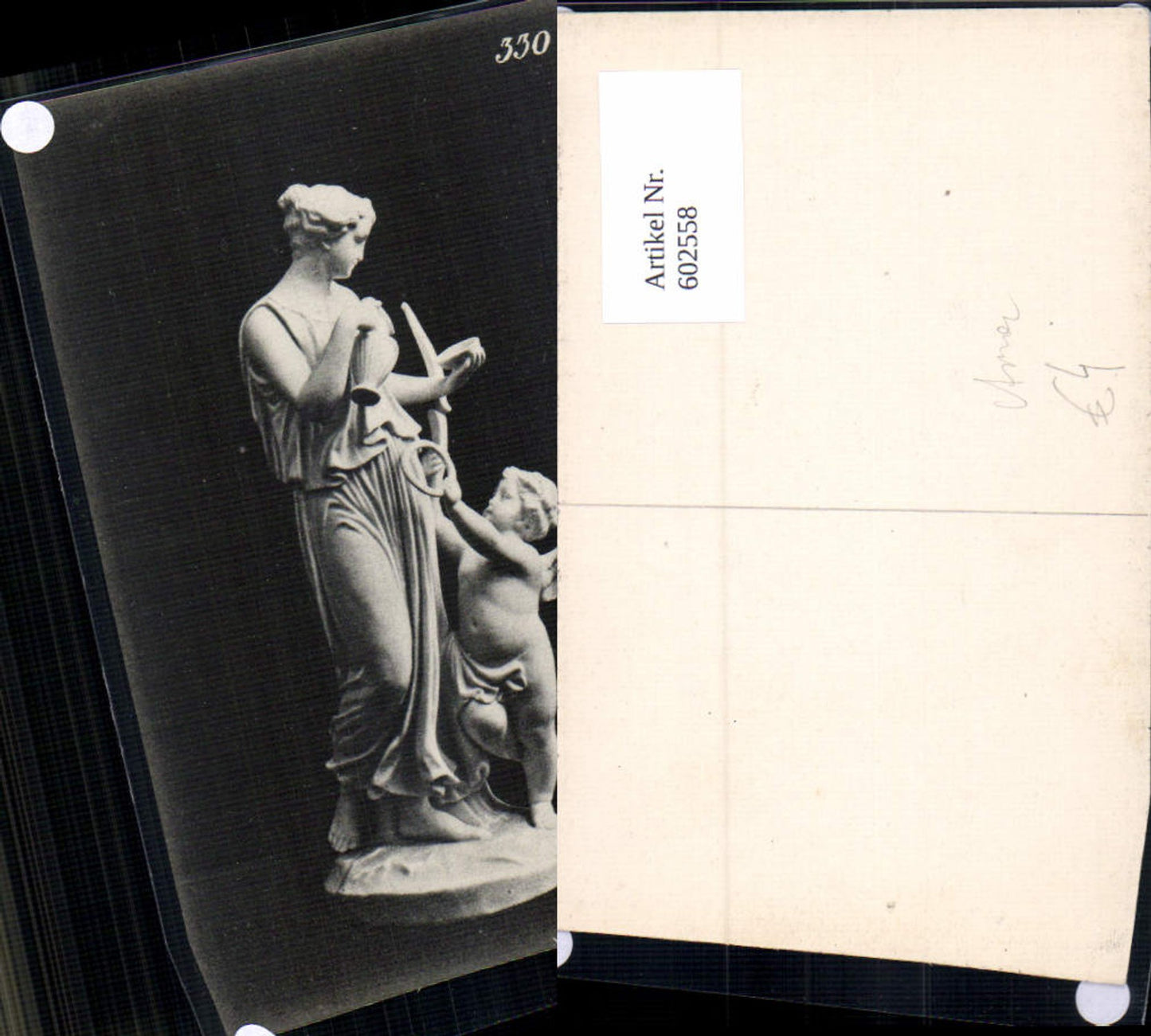 602558,Figur Skulptur Frau m. Engel Amor