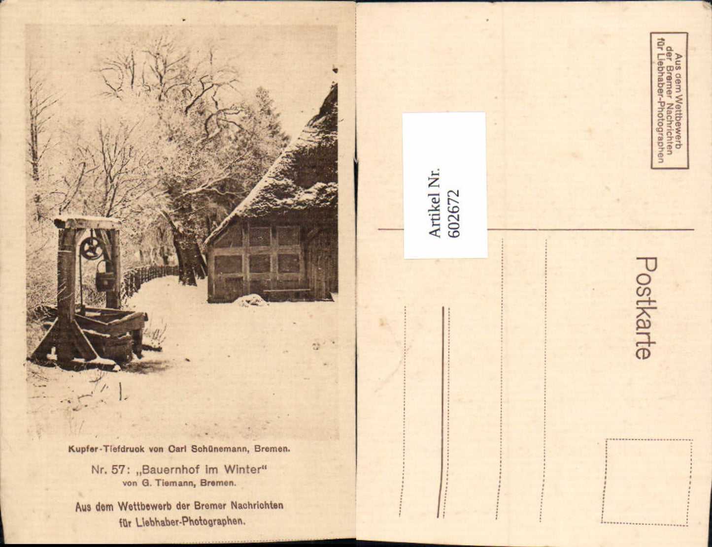 G. Tiemann Bremen Bauernhof im Winter Wettbewerb d. Bremer Nachrichten für Liebhaber-Fotografen