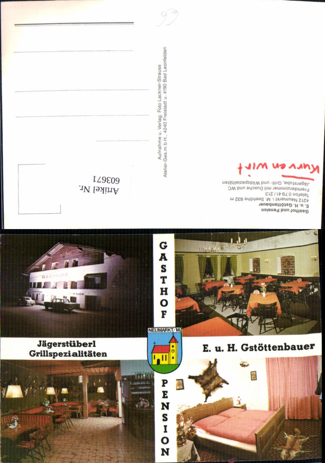 603671,Mehrbild Ak Neumarkt Mühlkreis Gasthof Pension Gstöttenbauer Jägerstüberl