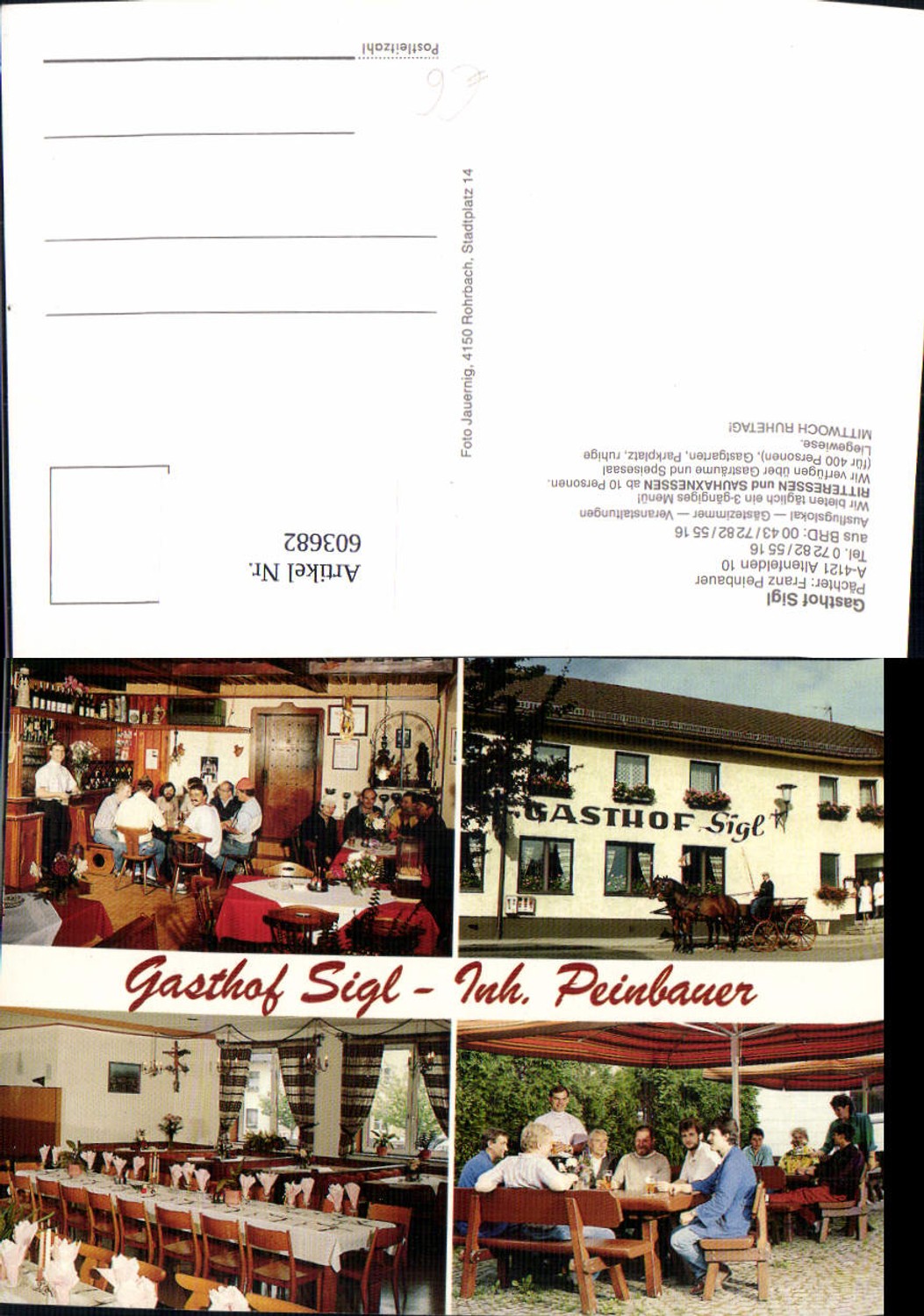 603682,Mehrbild Ak Altenfelden Gasthof Sigl Gastgarten Kutsche