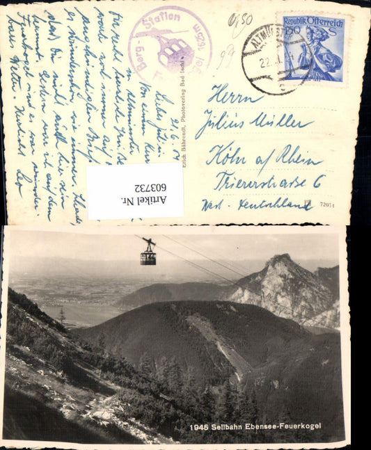 603732,Foto Ak Ebensee Seilbahn Feuerkogel Feuerkogelbahn Gondel
