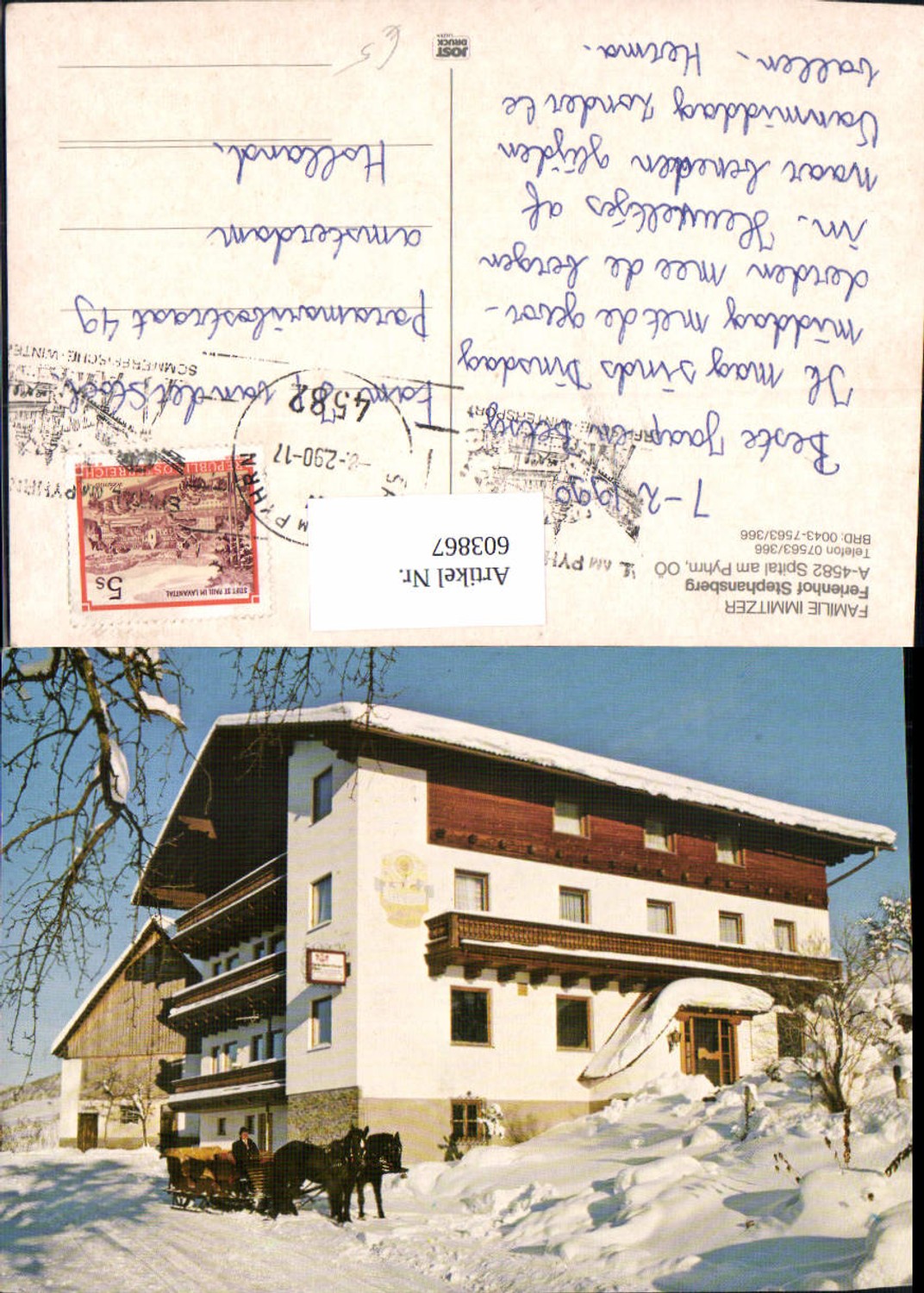 603867,Spital a. Pyhrn Ferienhof Stephansberg Winteransicht Pferdeschlitten