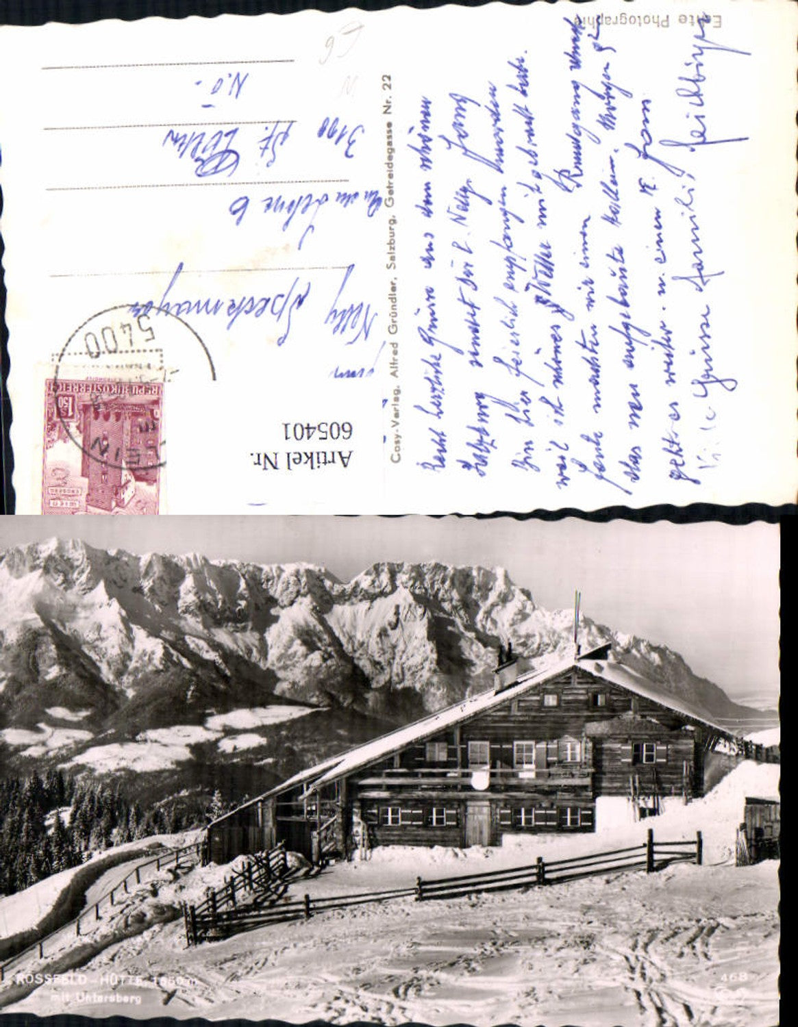 605401,Foto Ak Rossfeldhütte Berchtesgaden Rossfeld-Hütte m. Untersberg Winteransicht