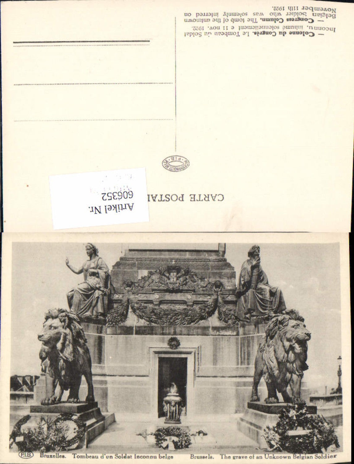 606352,Brüssel Bruxelles Colonne du Congres Congress Column Denkmal