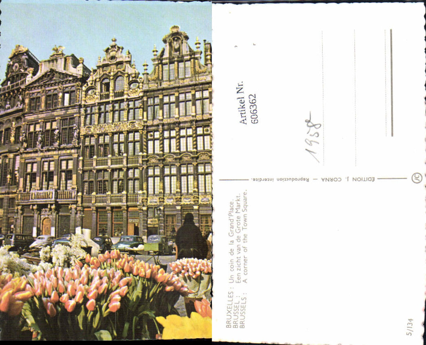 606362,Foto Ak Brüssel Bruxelles Un coin de la Grand Place Town Square Tulpen Blumen