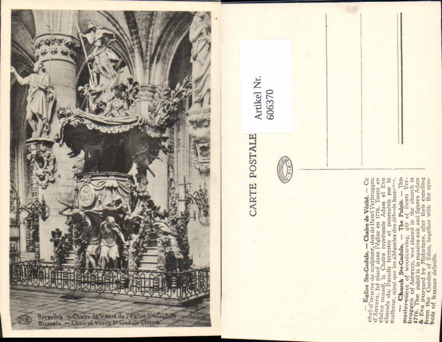 606370,Brüssel Bruxelles Chaire de Verite de l Eglise Ste Gudule Kirche Innenansicht