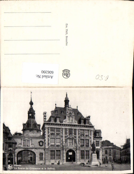 606390,Namur The Bourse of Commerce and the Beffroi Statue