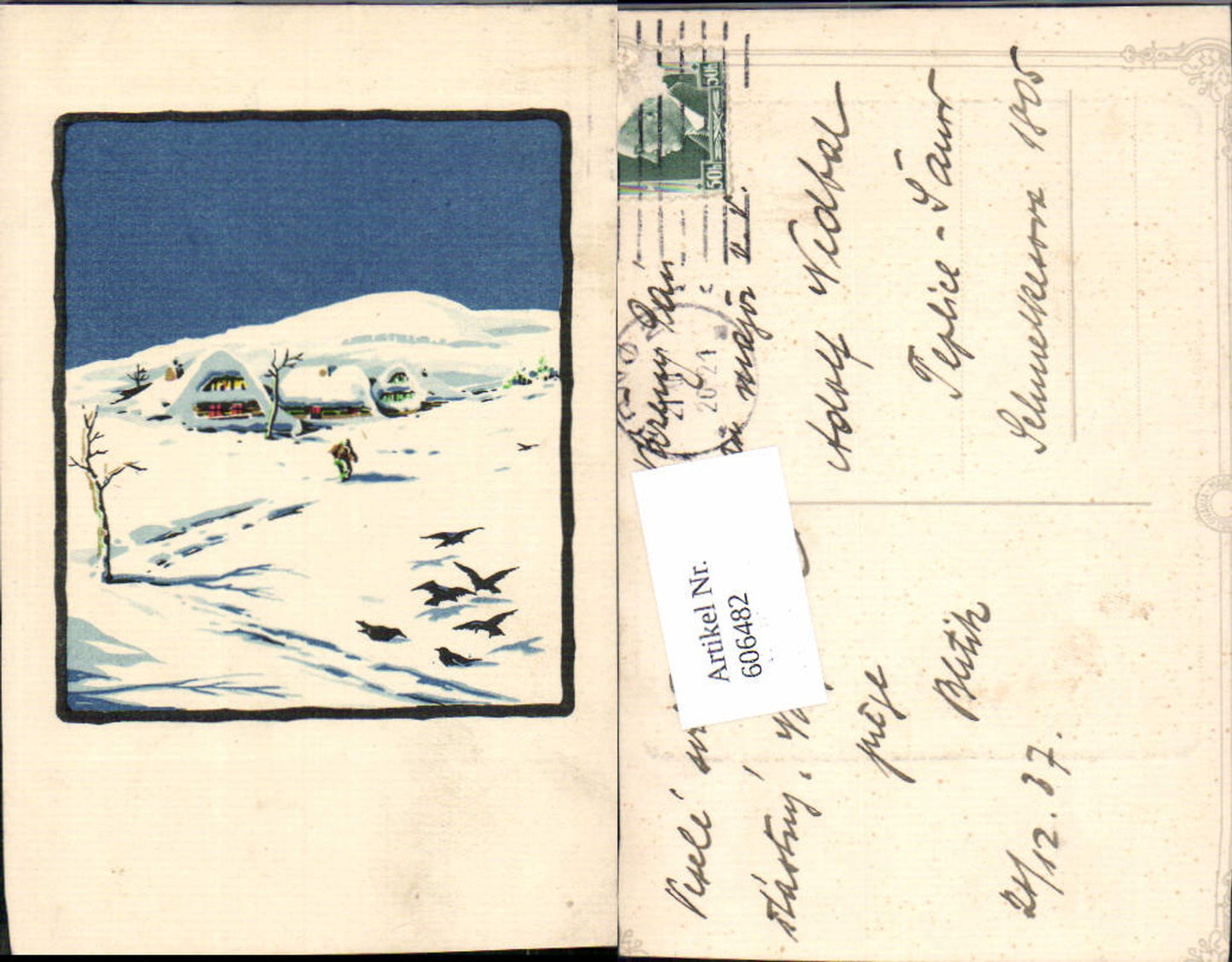 606482,tolle handgemalte Künstler AK handgemalt Winterlandschaft