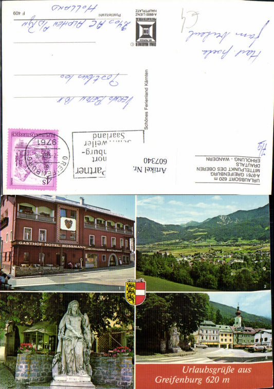 607340,Mehrbild Ak Greifenburg Drautal Ansicht Statue Gasthof Hotel Rossmann