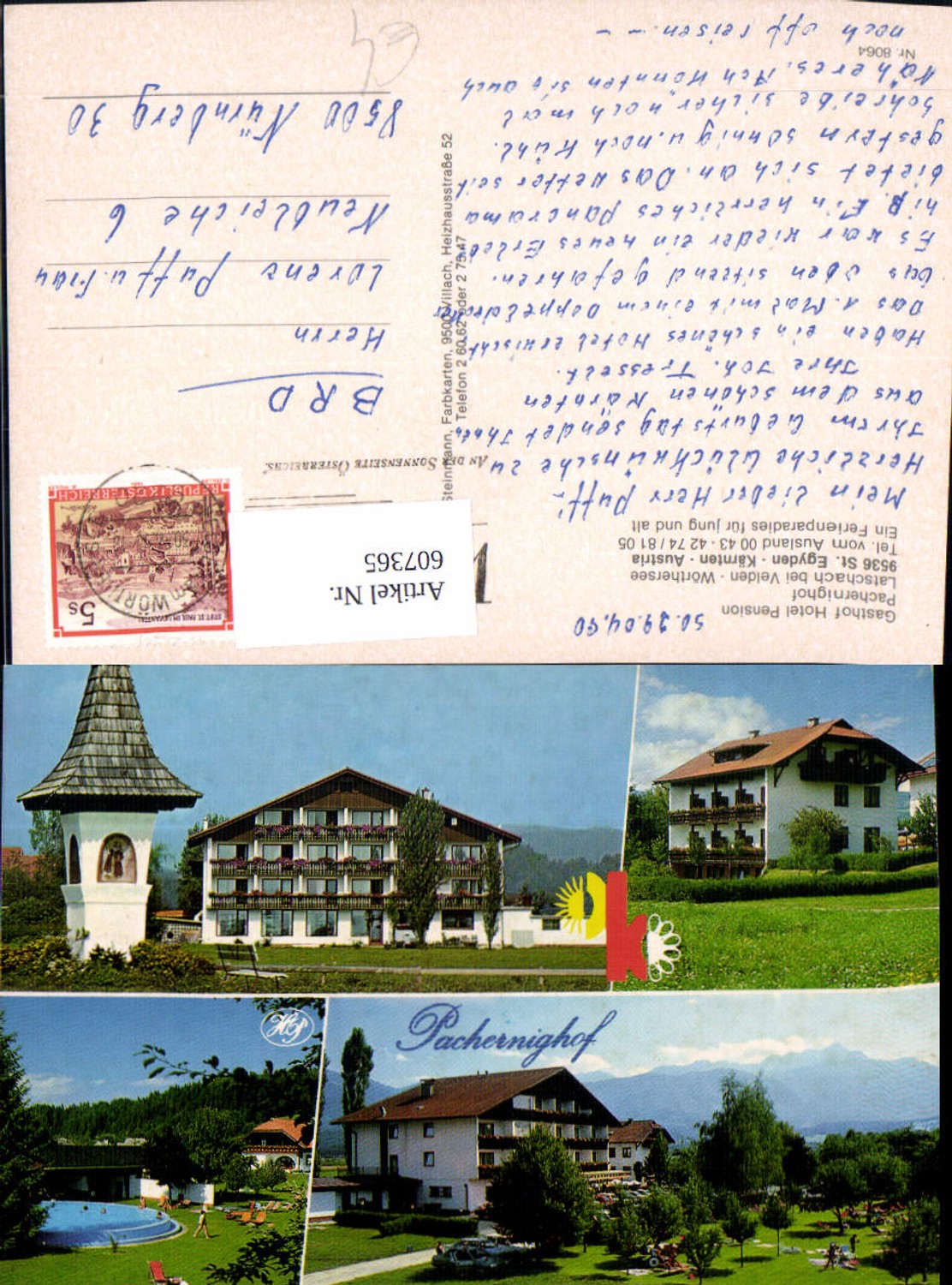 607365,Mehrbild Ak St Egyden Kärnten Gasthof Pension Pachernighof Latschach b. Velden