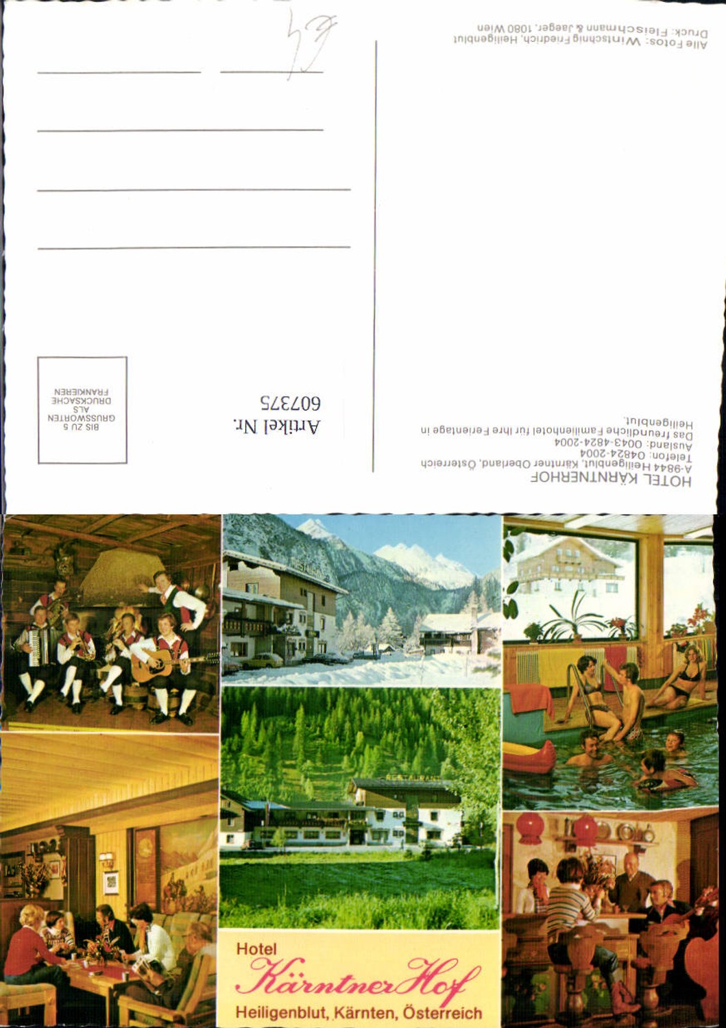 607375,Mehrbild Ak Heiligenblut a. Großglockner Hotel Kärntnerhof Hallenbad Musik