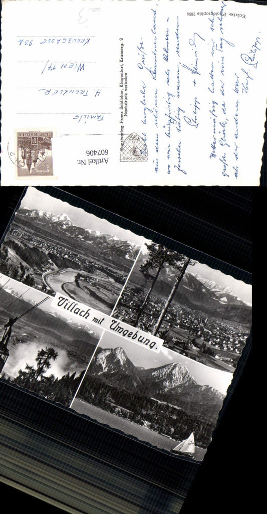 607406,Mehrbild Ak Villach m. Umgebung Seilbahn Gondel Segeln