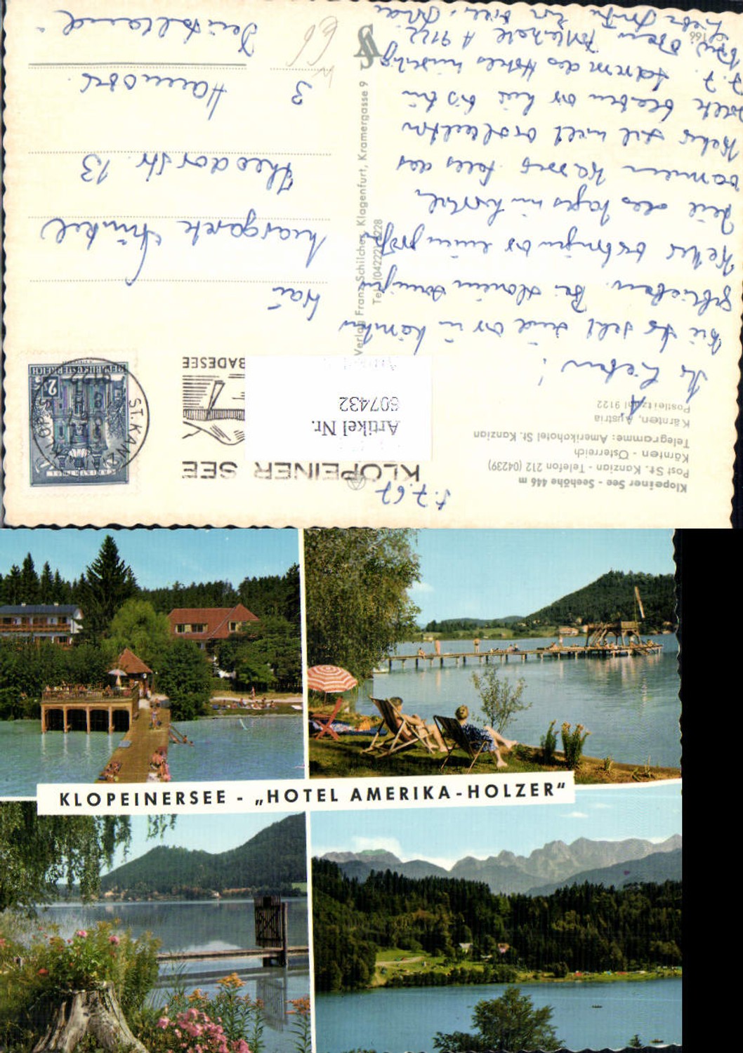 607432,Mehrbild Ak St Kanzian Klopeiner See Hotel Amerika-Holzer