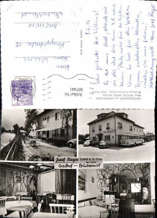 607441,Mehrbild Ak Spittal a. d. Drau Gasthof Brückenwirt Reisebus Bus VW Käfer