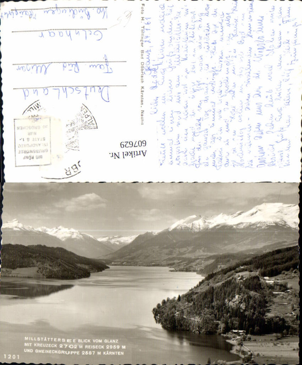 607629,Foto Ak Millstätter See Blick v. Glanz a. Kreuzeck Reiseck u. Gmeineckgruppe