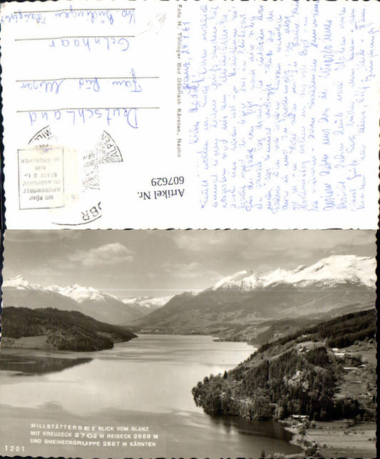 607629,Foto Ak Millstätter See Blick v. Glanz a. Kreuzeck Reiseck u. Gmeineckgruppe