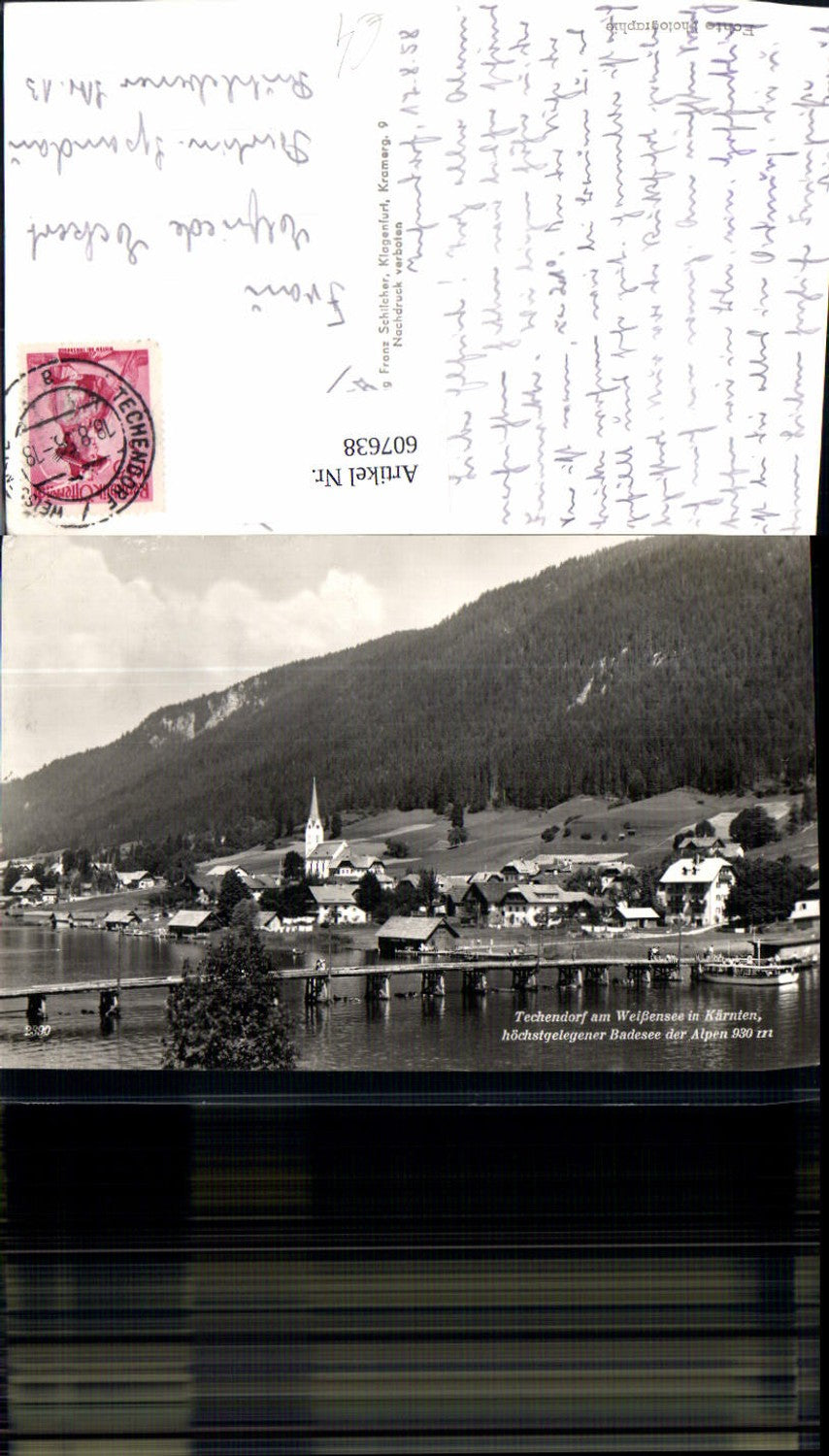 607638,Foto Ak Techendorf a. Weißensee Ansicht m. Schiff Boot