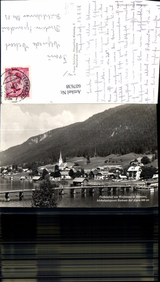 607638,Foto Ak Techendorf a. Weißensee Ansicht m. Schiff Boot