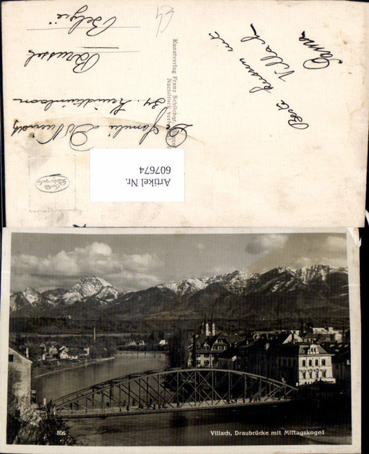 607674,Foto Ak Villach Draubrücke m. Mittagskogel Brücke