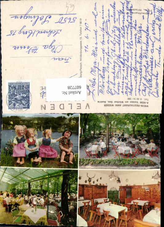 607728,Mehrbild Ak Velden a. Wörthersee Restaurant Wieser Gastgarten Puppen