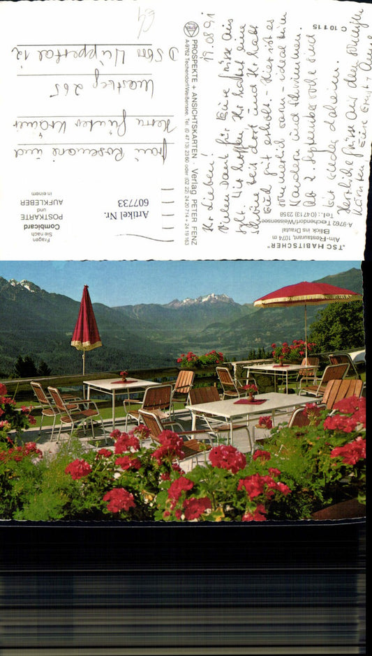 607733,Techendorf a. Weißensee Tschabitscher Alm-Restaurant Blick auf Drautal