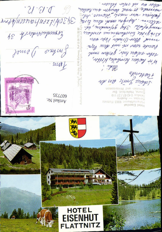 607735,Mehrbild Ak Flattnitz Hotel Eisenhut Gipfelkreuz Kühe Rinder